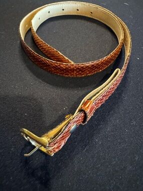 Women’s Brown Textured Leather Belt with Gold Buckle